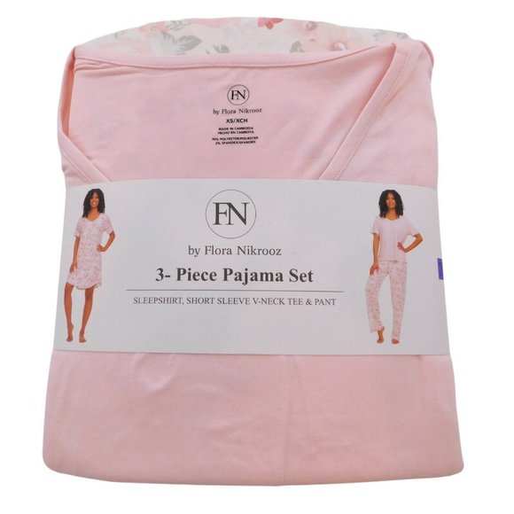 FN by Flora Nikrooz Women's Extra Small Pajama Set 3 Piece Pink Floral - Picture 1 of 7